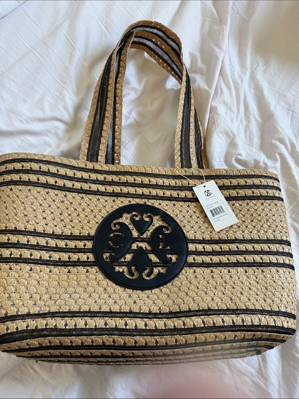 CXL by Christian Lacroix  Straw Tote Bag with Black Trim